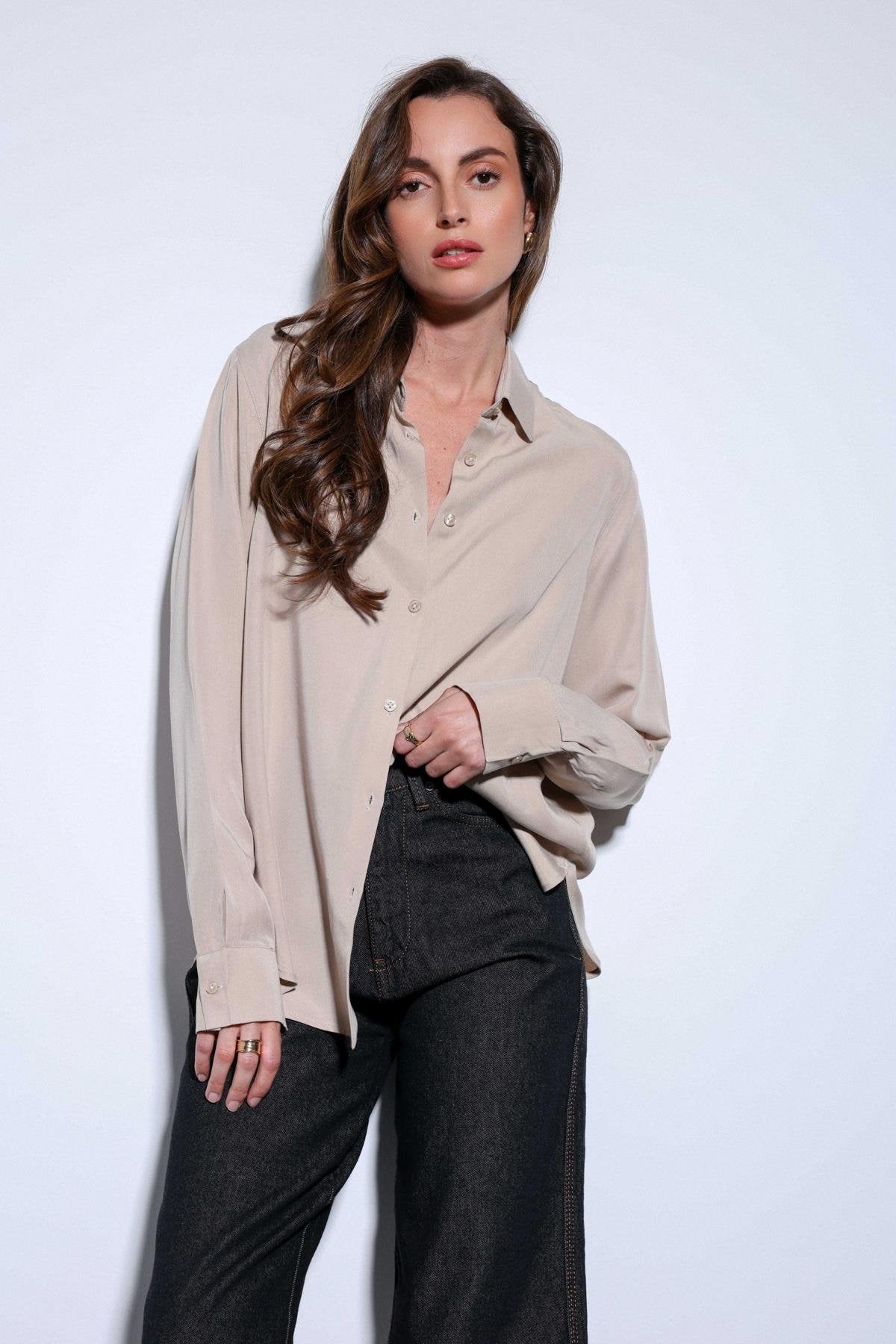 Antioch-Antioch Bej Tensel Kadın Gömlek-Gömlek-2-Milagron.com