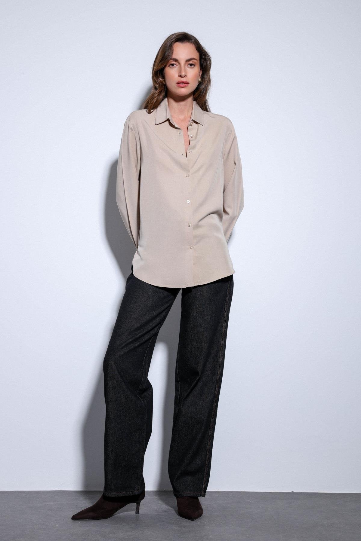 Antioch-Antioch Bej Tensel Kadın Gömlek-Gömlek-6-Milagron.com