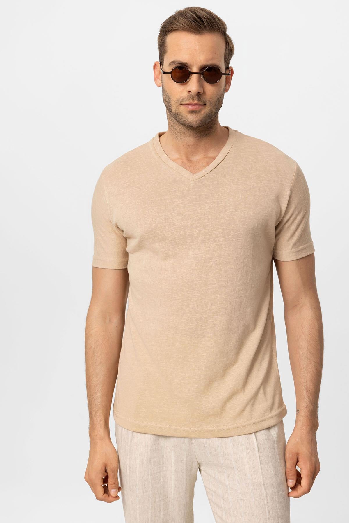 Antioch-Bej V Yaka Basic Erkek T Shirt-T-Shirts-1-Milagron.com