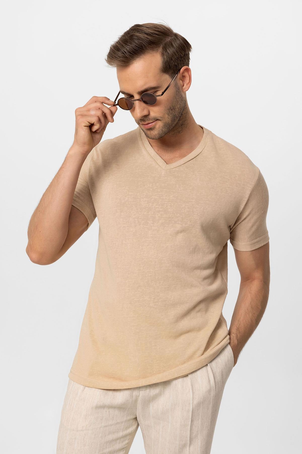 Antioch-Bej V Yaka Basic Erkek T Shirt-T-Shirts-5-Milagron.com
