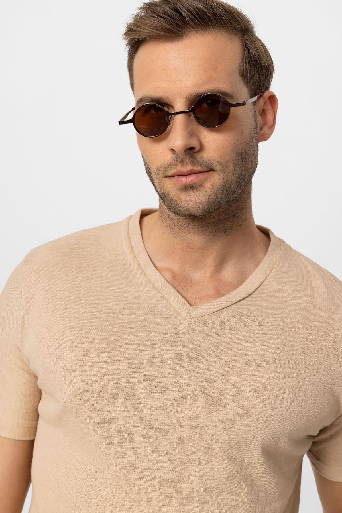 Antioch-Bej V Yaka Basic Erkek T Shirt-T-Shirts-6-Milagron.com