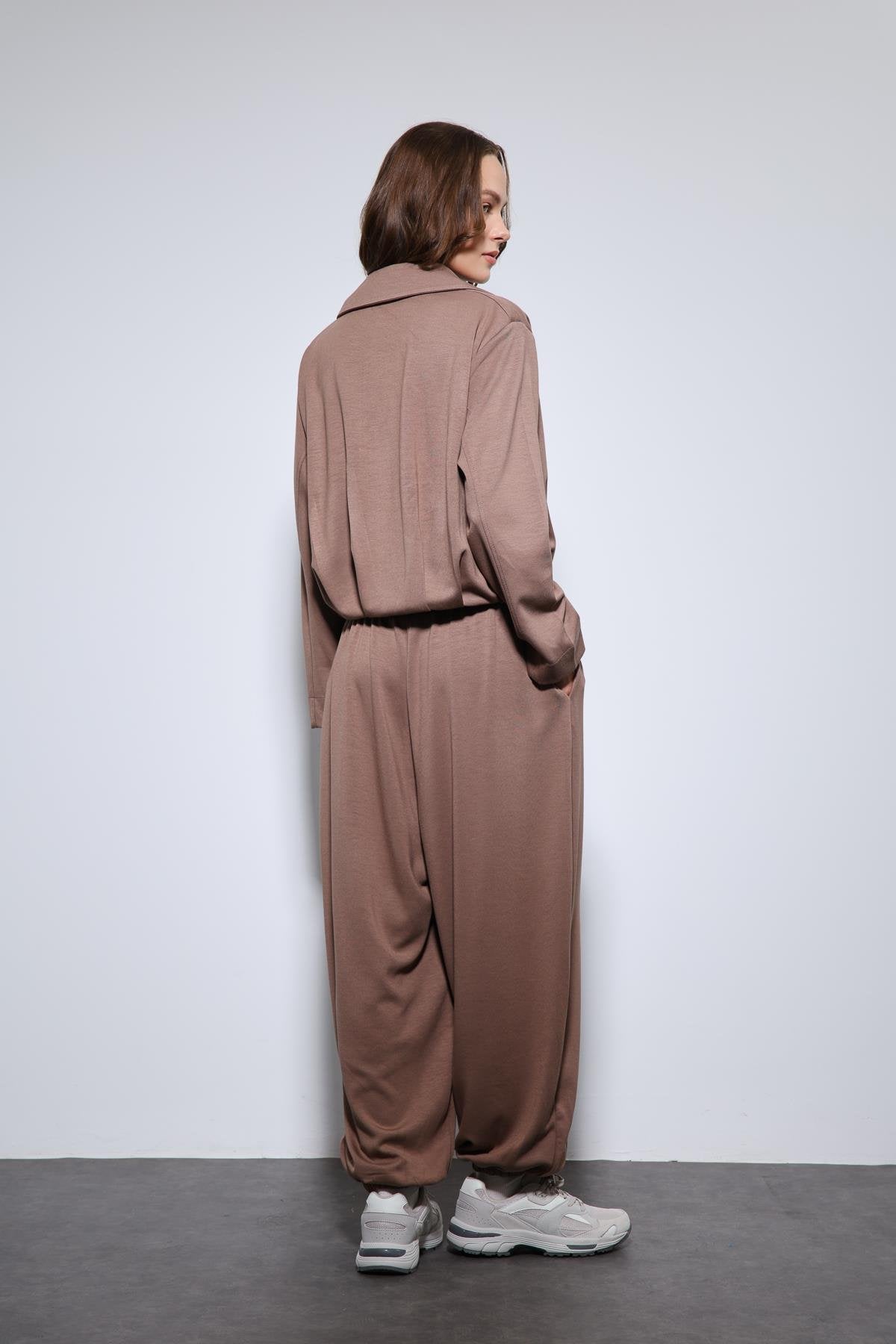 Antioch-Bej Volümlü Ceket Ve Paça Lastikli Eşofman Takım-Takım-7-Milagron.com