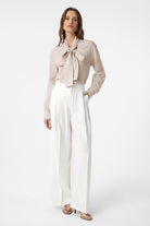 Antioch-Bej Yakası Fularlı Kadın Gömlek-Gömlek-2-Milagron.com