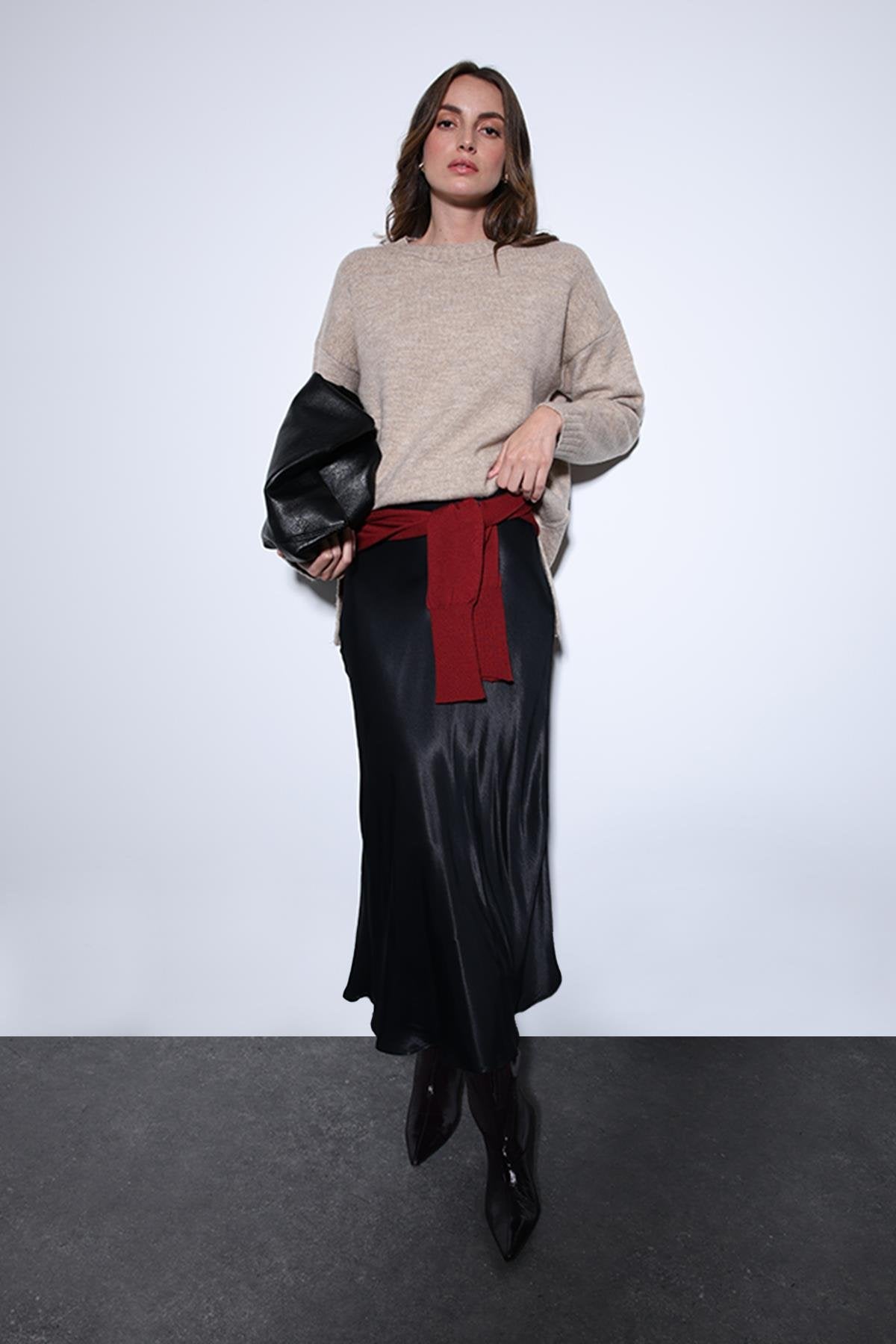 Antioch-Antioch Bej Yırtmaç Detaylı Kadın Kazak-Kazak-1-Milagron.com