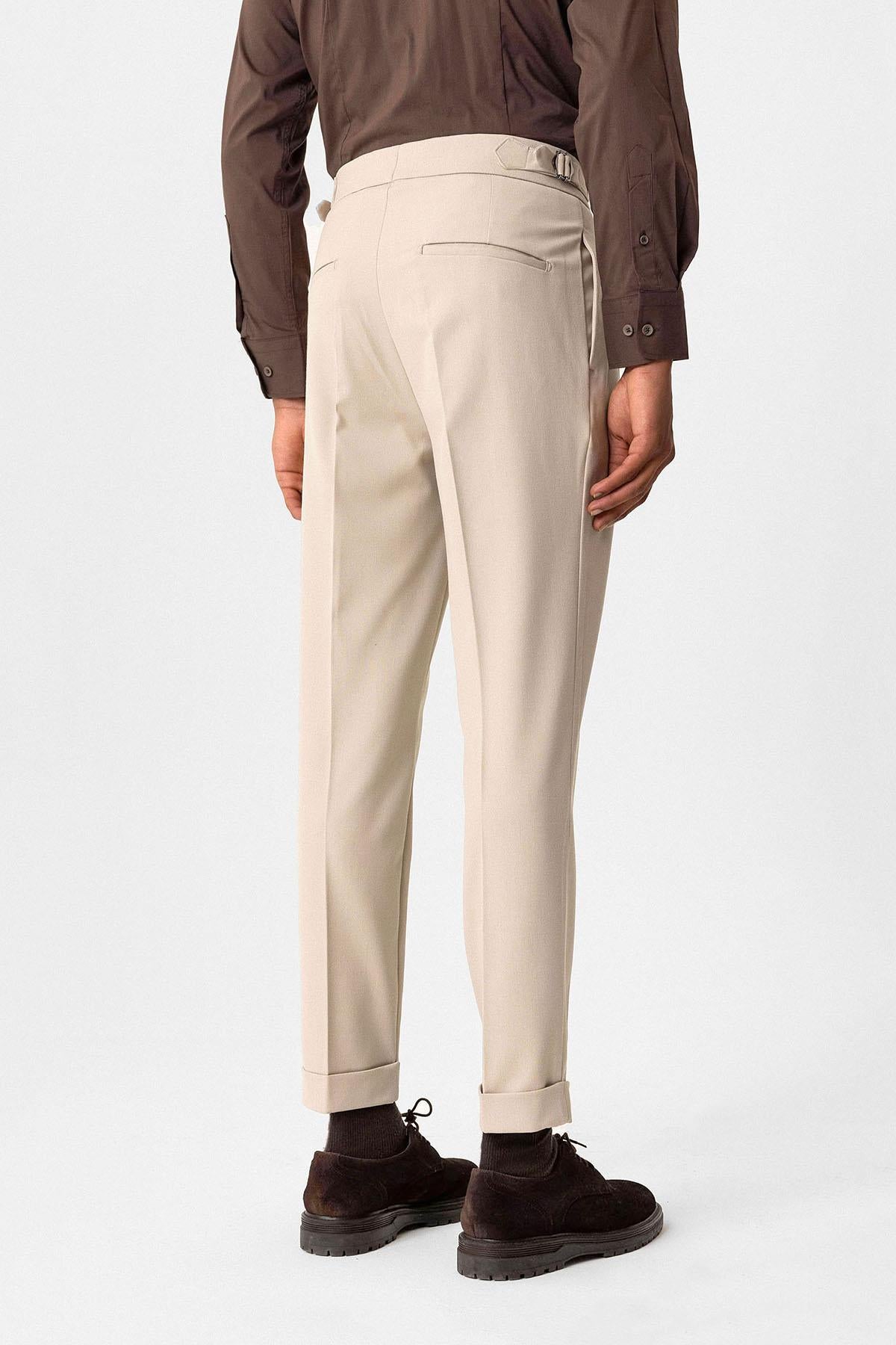 Antioch-Bej Yüksek Bel Pileli Carrot Fit Erkek Pantolon-Pantolon-5-Milagron.com