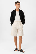 Antioch-Bej Yüksek Bel Pileli Relaxed Bermuda Erkek Şort-Şort-2-Milagron.com