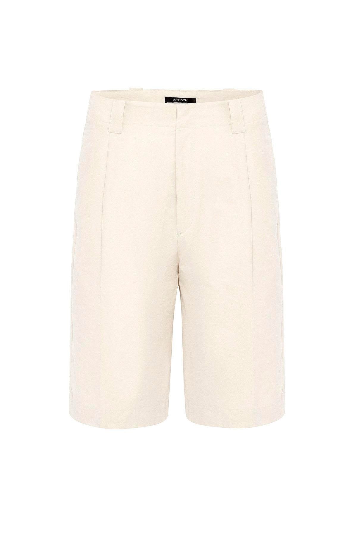 Antioch-Bej Yüksek Bel Pileli Relaxed Bermuda Erkek Şort-Şort-6-Milagron.com