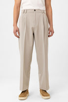 Antioch-Bej Yüksel Bel Relax Fit Pileli Erkek Pantolon-Kumaş Pantolon-1-Milagron.com