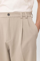 Antioch-Bej Yüksel Bel Relax Fit Pileli Erkek Pantolon-Kumaş Pantolon-4-Milagron.com