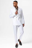 Antioch-Beyaz 100% Keten Kruvaze Kapama Erkek Blazer Ceket-Ceket-5-Milagron.com