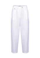 Antioch-Beyaz 100% Keten Yüksek Bel Pilili Kadın Pantolon-Kumaş Pantolon-7-Milagron.com