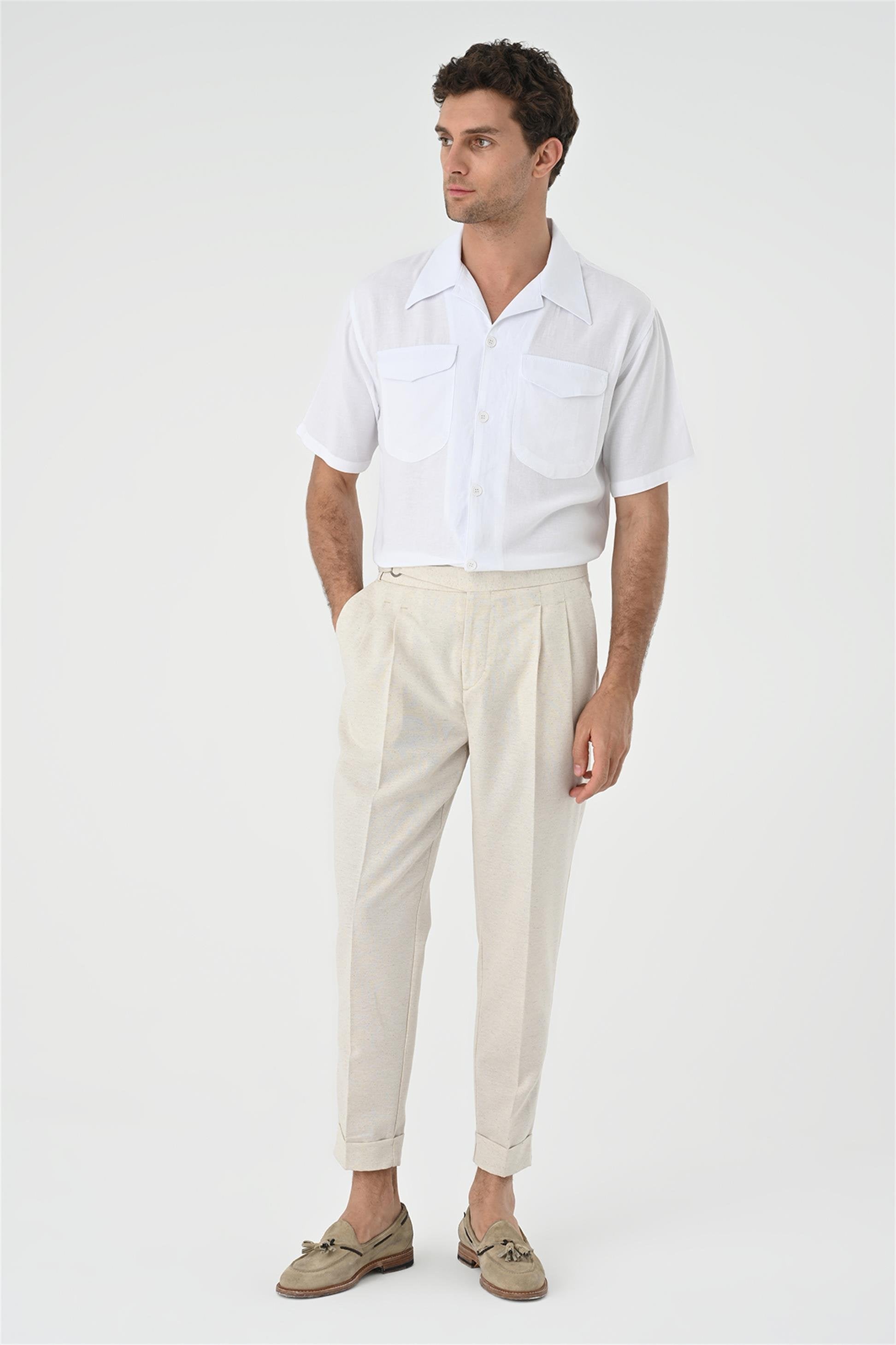 Antioch-Beyaz Apaş Yaka Cep Detaylı Erkek Gömlek-Gömlek-1-Milagron.com