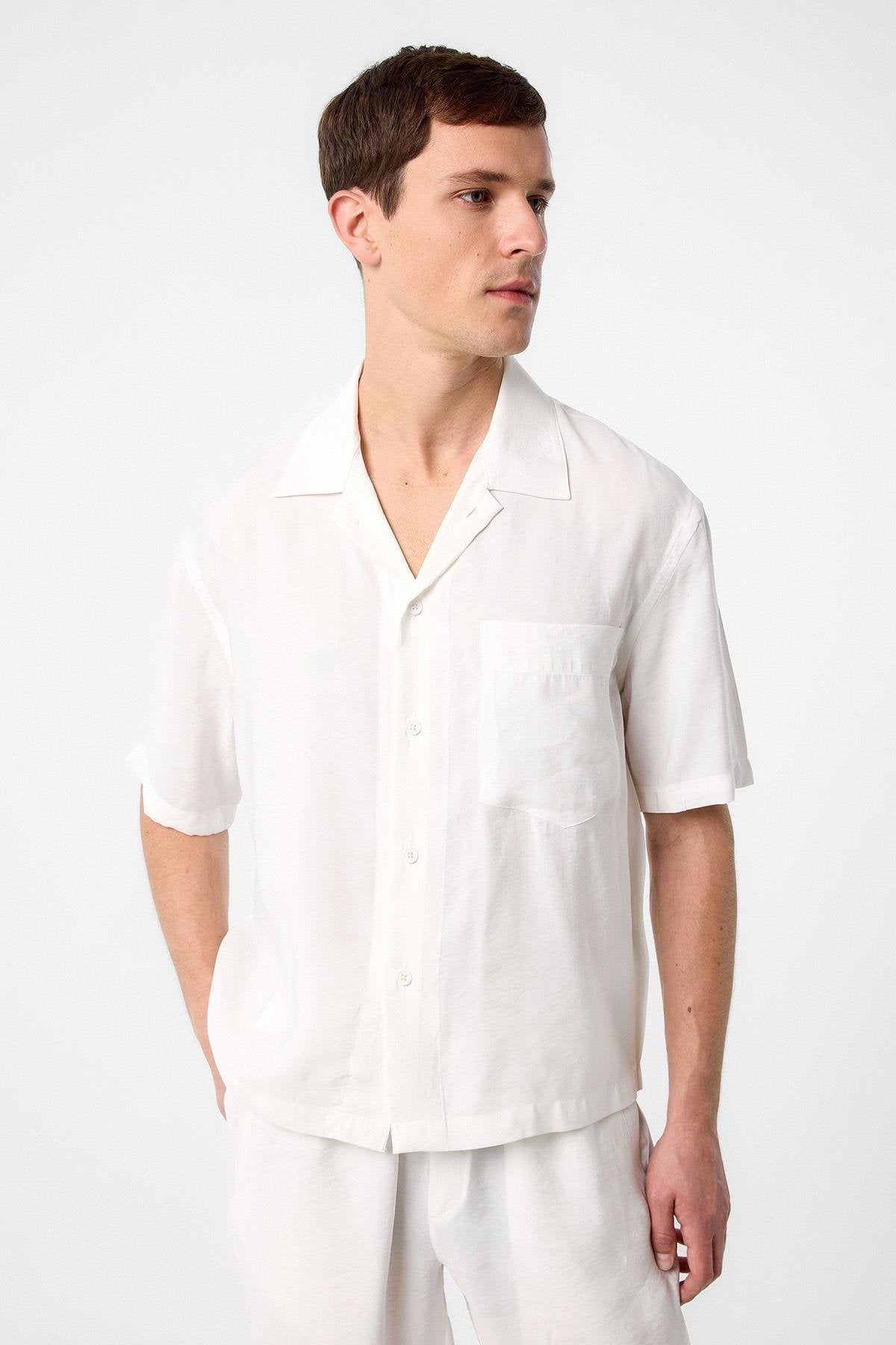 Antioch-Antioch Beyaz Apaş Yaka Modal Kumaş Erkek Gömlek-Gömlek-5-Milagron.com