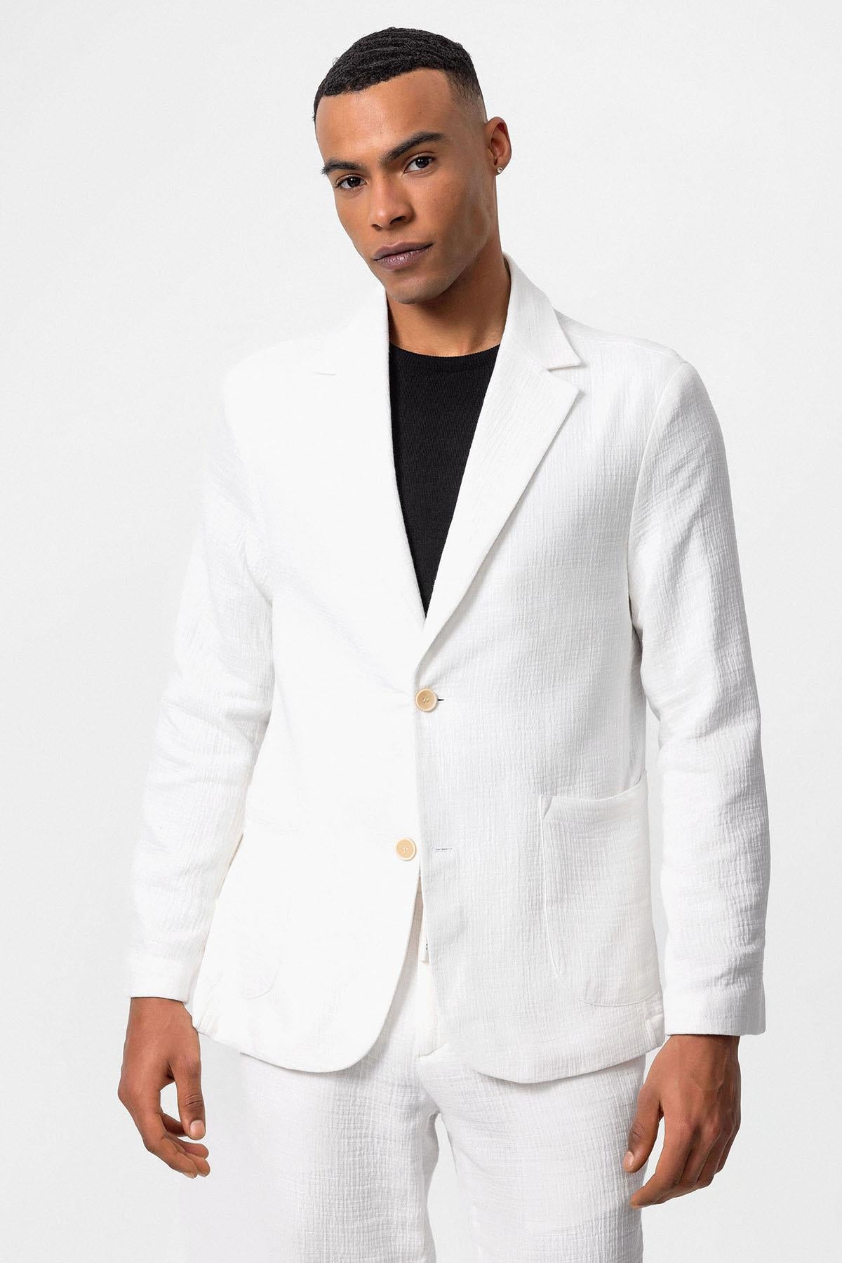 Antioch-Beyaz Astarsız Torba Cepli Erkek Blazer Ceket-Ceket-1-Milagron.com