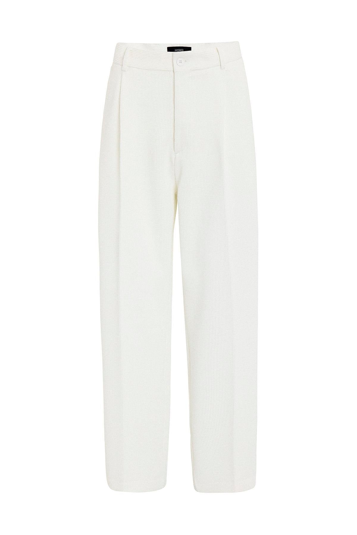 Antioch-Beyaz Baggy Fitilli Erkek Pantolon-Kumaş Pantolon-1-Milagron.com