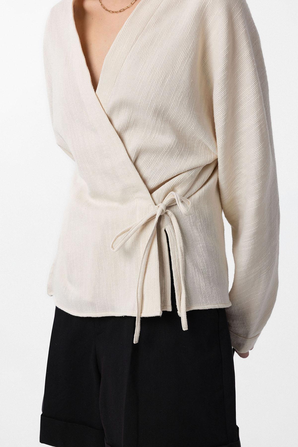 Antioch-Beyaz Bağlamalı Kimono Kadın Gömlek-Gömlek-3-Milagron.com