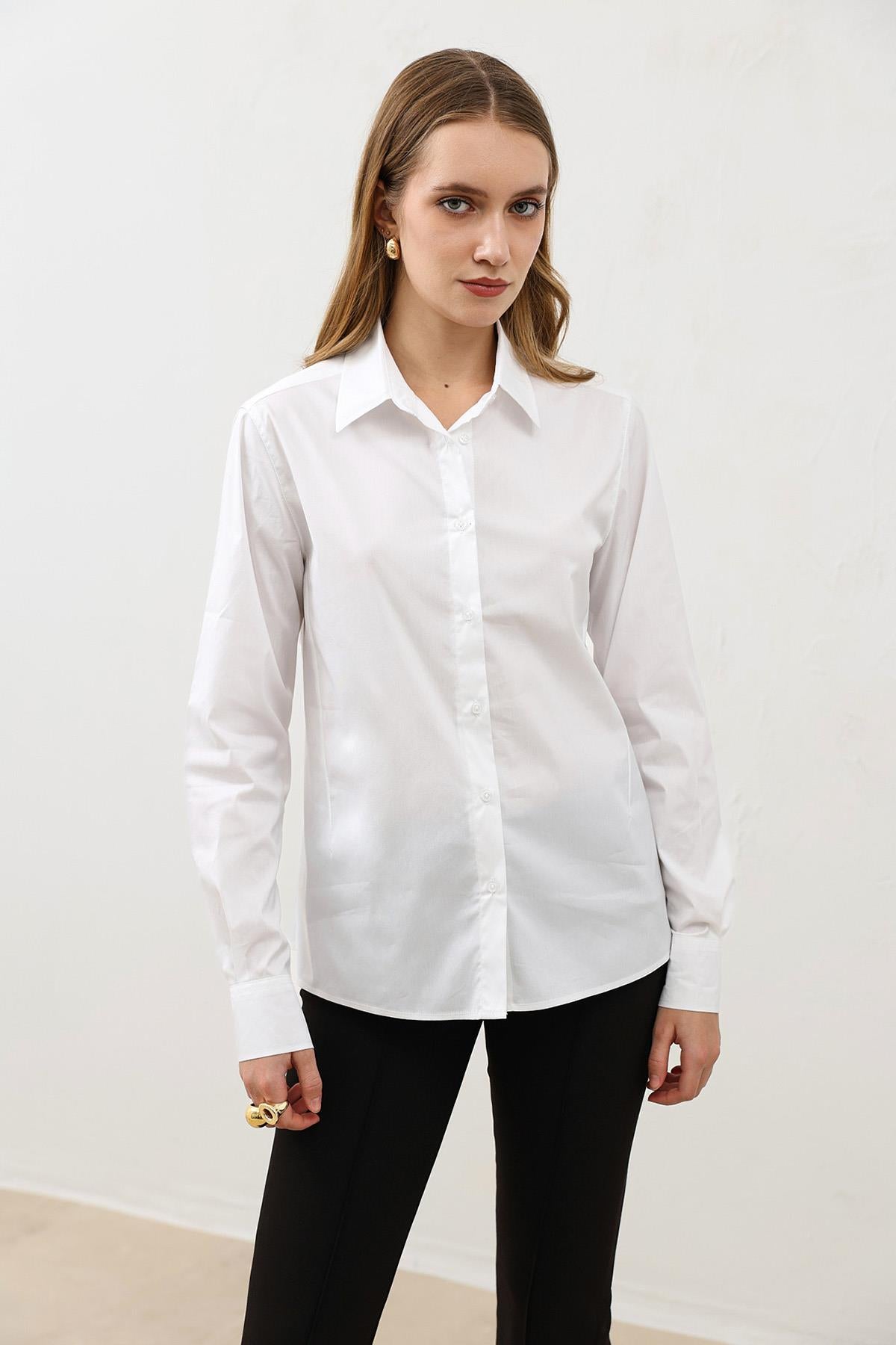 Antioch Beyaz Basic Slim Fit Kadın Gömlek