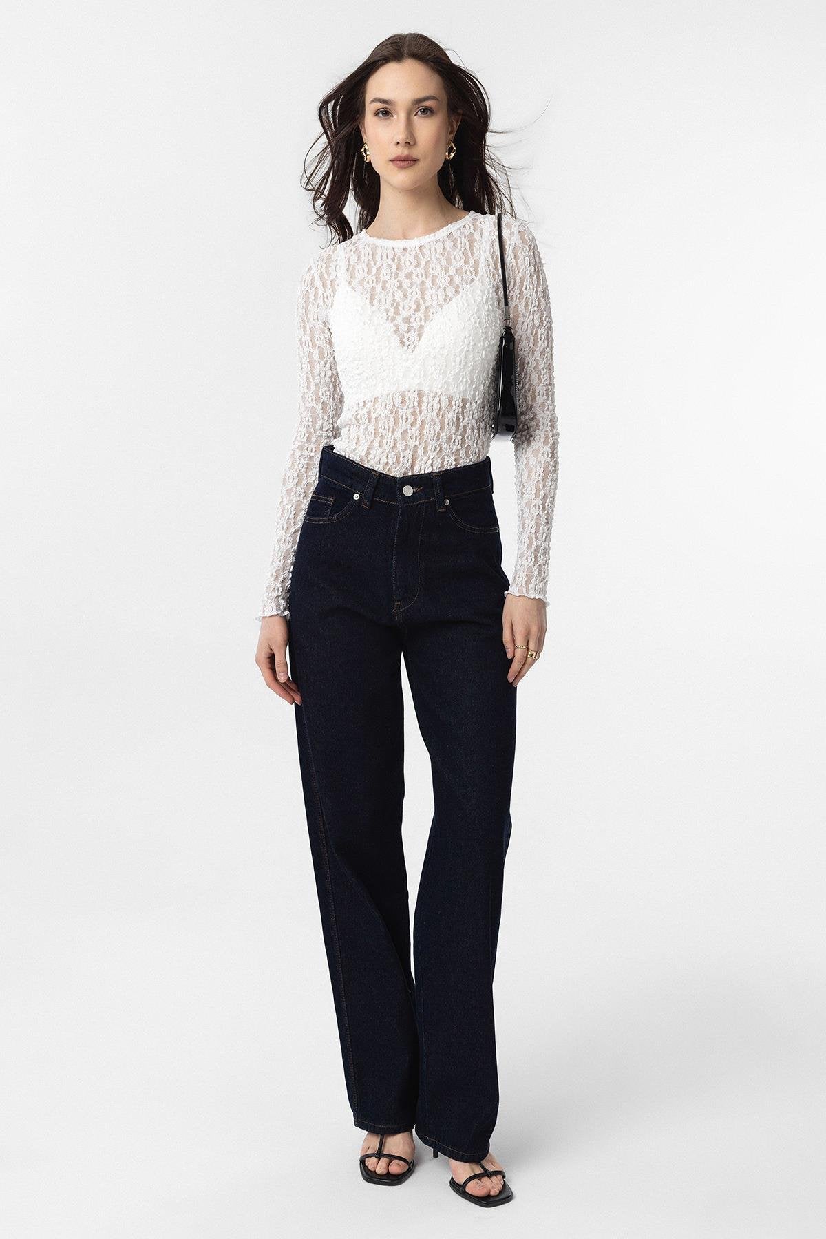 Antioch-Beyaz Dantel Transparan Kadın Top-Top-2-Milagron.com