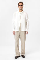 Antioch-Beyaz Dokulu Jakarlı Pamuklu Erkek Gömlek-Gömlek-3-Milagron.com