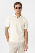 Antioch-Beyaz Fermuarlı Dokuma Erkek Polo Yaka Triko T Shirt-T-Shirts-1-Milagron.com