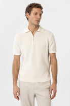 Antioch-Beyaz Fermuarlı Dokuma Erkek Polo Yaka Triko T Shirt-T-Shirts-4-Milagron.com