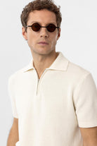 Antioch-Beyaz Fermuarlı Dokuma Erkek Polo Yaka Triko T Shirt-T-Shirts-5-Milagron.com