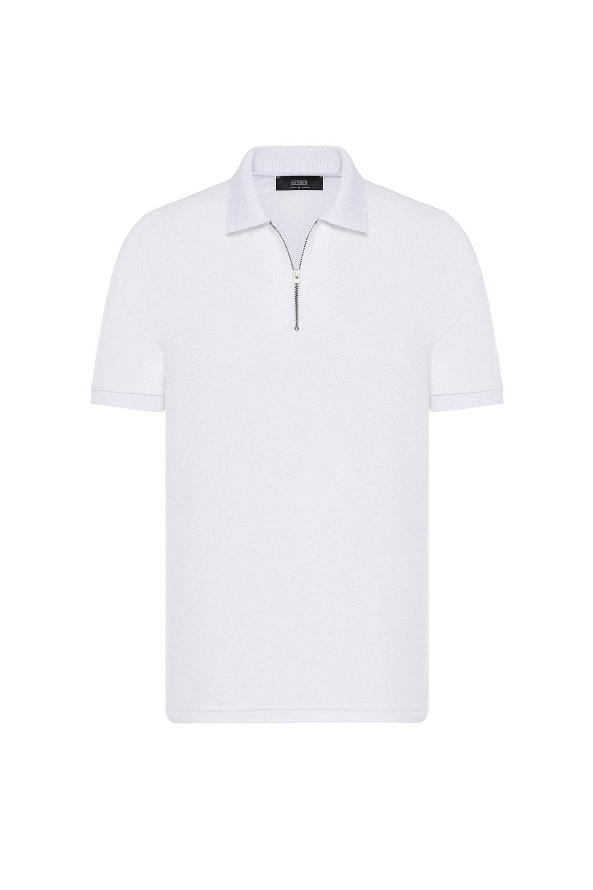 Antioch-Beyaz Fermuarlı Regular Fit Erkek T Shirt-T-Shirts-6-Milagron.com