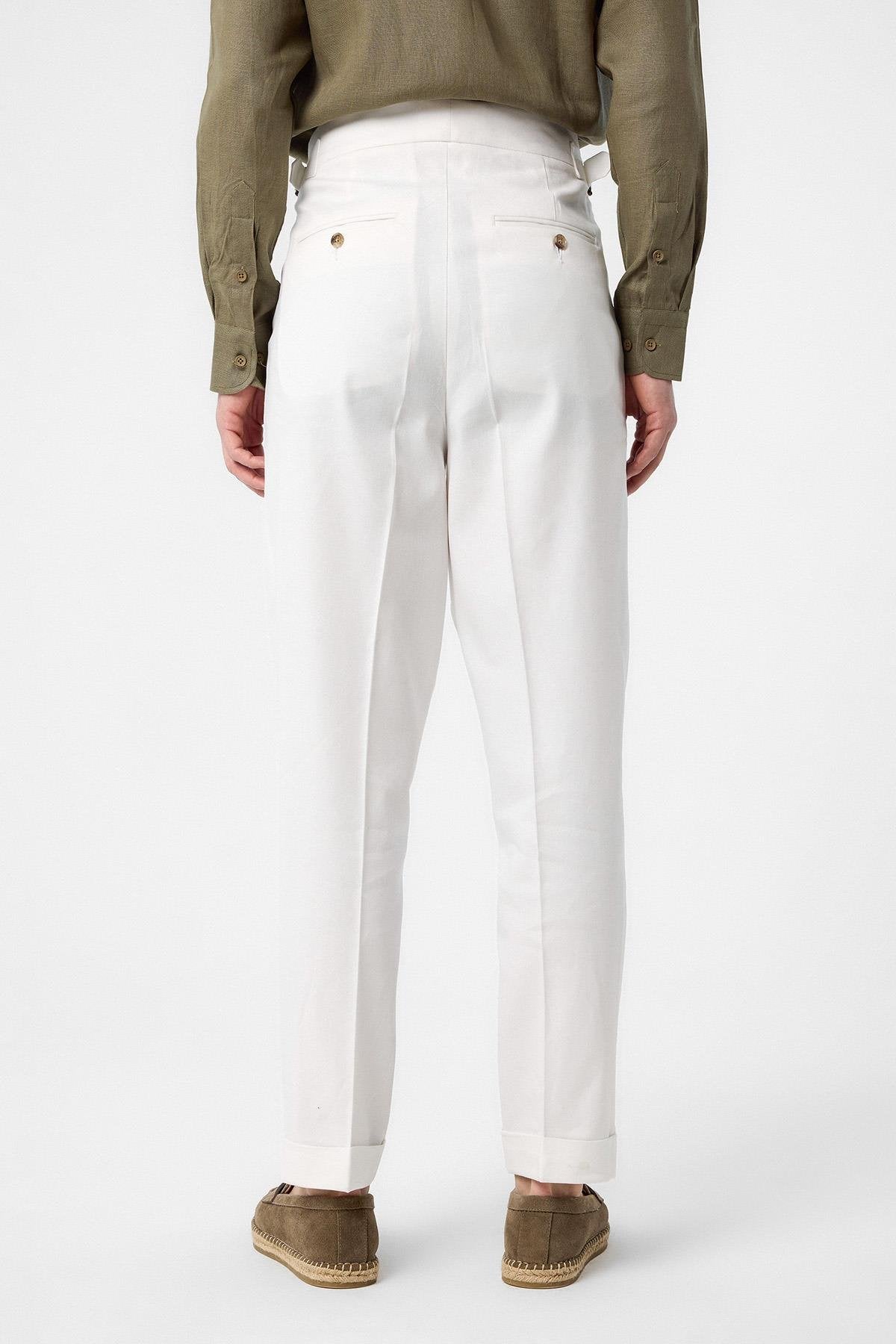 Antioch-Beyaz İtalyan Kesim Yüksek Bel Erkek Pantolon-Kumaş Pantolon-4-Milagron.com