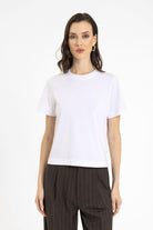 Antioch-Beyaz Kadın Bisiklet Yaka Basic T Shirt-T-Shirts-1-Milagron.com