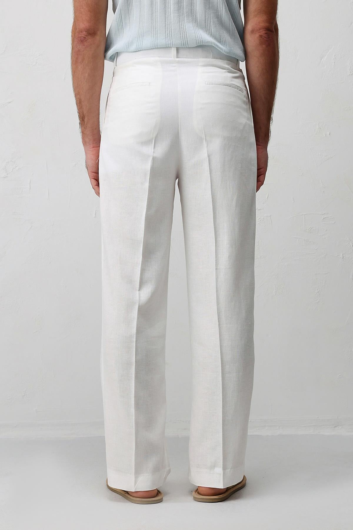 Antioch Beyaz Keten Karışımlı Erkek Baggy Pantolon