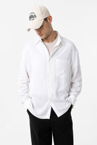 Antioch-Antioch Beyaz Keten Karışımlı Relax Fit Erkek Gömlek-Gömlek-3-Milagron.com