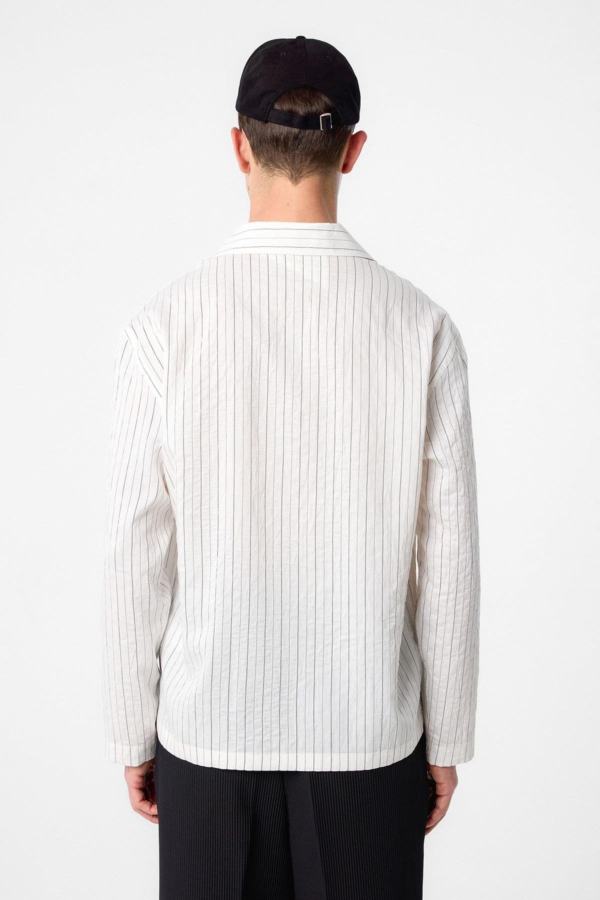 Antioch-Antioch Beyaz Modal Kumaş çizgili Erkek Gömlek-Gömlek-3-Milagron.com