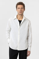 Antioch-Beyaz Modal Kumaş Relax Fit Çizgili Erkek Gömlek-Gömlek-1-Milagron.com