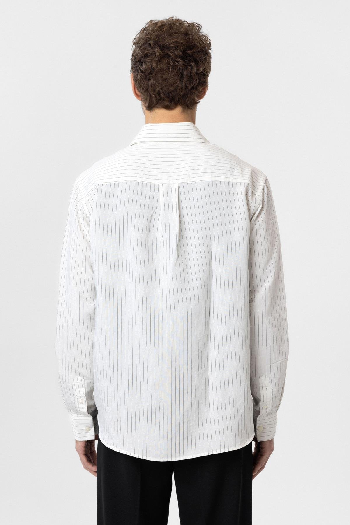 Antioch-Beyaz Modal Kumaş Relax Fit Çizgili Erkek Gömlek-Gömlek-4-Milagron.com