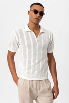 Antioch-Beyaz Polo Yaka Fermuarlı Örme Erkek T Shirt-T-Shirts-1-Milagron.com