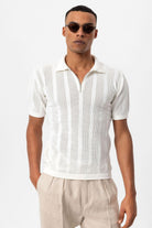 Antioch-Beyaz Polo Yaka Fermuarlı Örme Erkek T Shirt-T-Shirts-4-Milagron.com