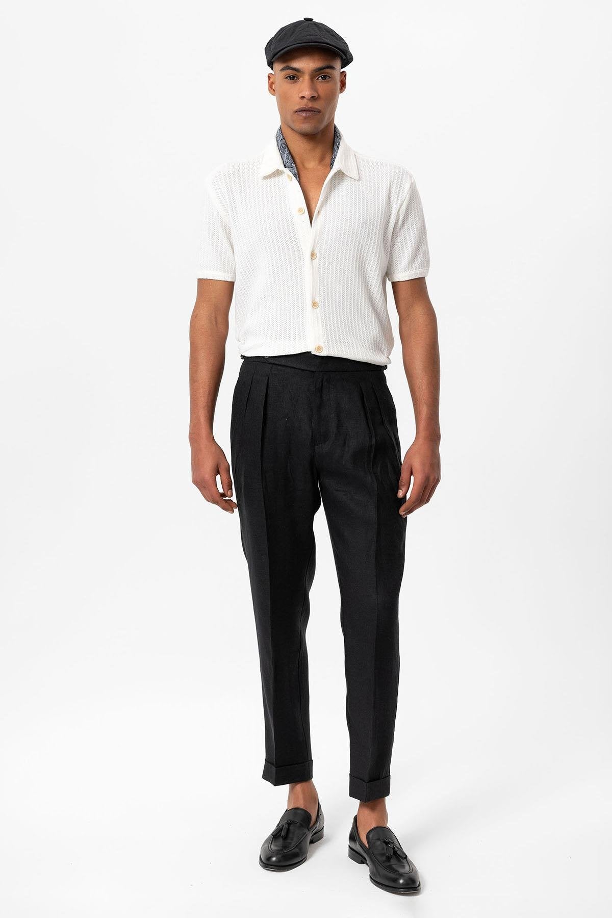 Antioch-Beyaz Polo Yaka Örme Kısa Kollu Erkek Gömlek-Gömlek-2-Milagron.com