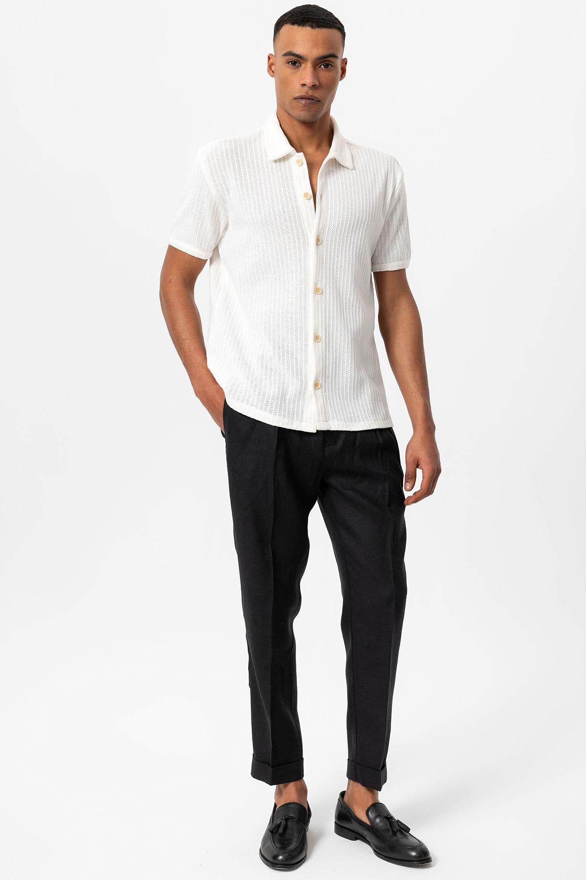 Antioch-Beyaz Polo Yaka Örme Kısa Kollu Erkek Gömlek-Gömlek-3-Milagron.com