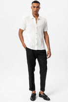 Antioch-Beyaz Polo Yaka Örme Kısa Kollu Erkek Gömlek-Gömlek-3-Milagron.com