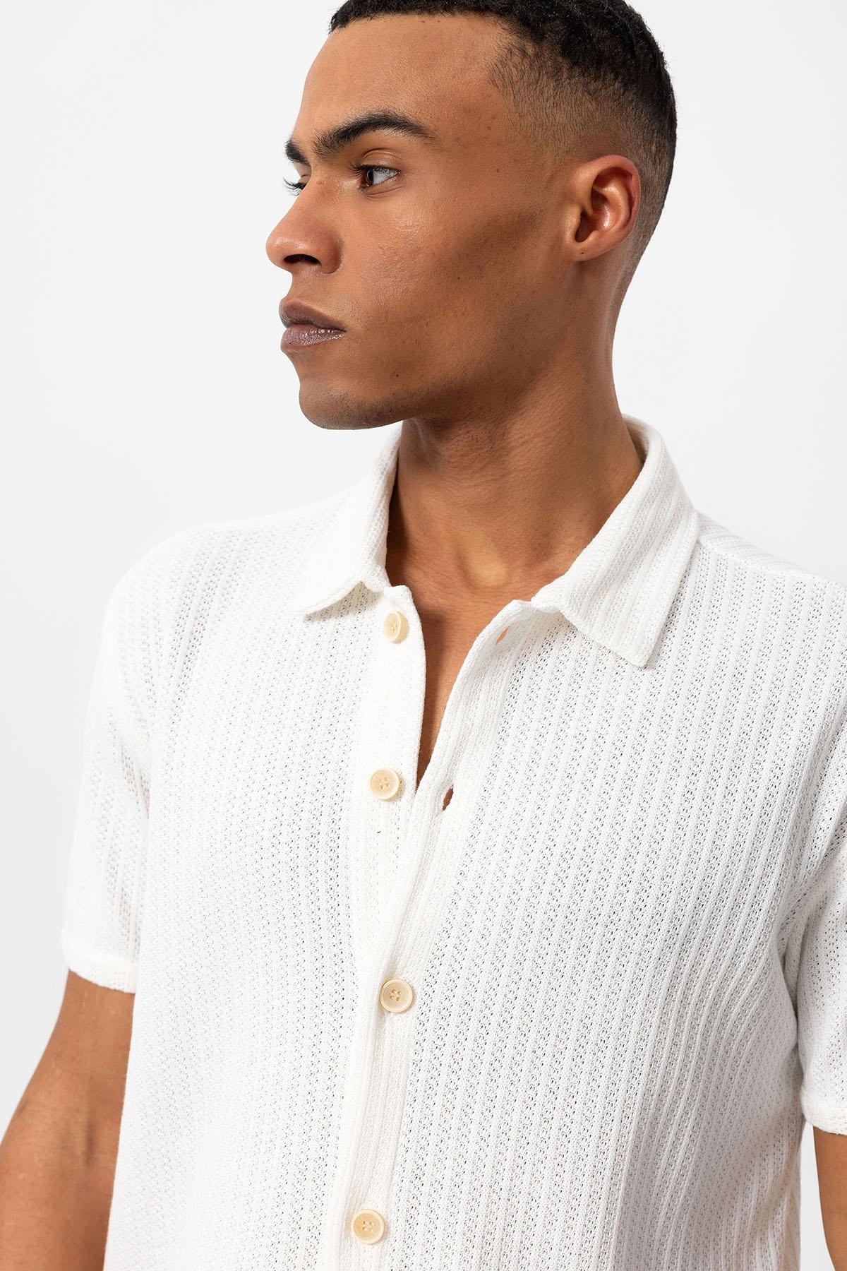 Antioch-Beyaz Polo Yaka Örme Kısa Kollu Erkek Gömlek-Gömlek-5-Milagron.com