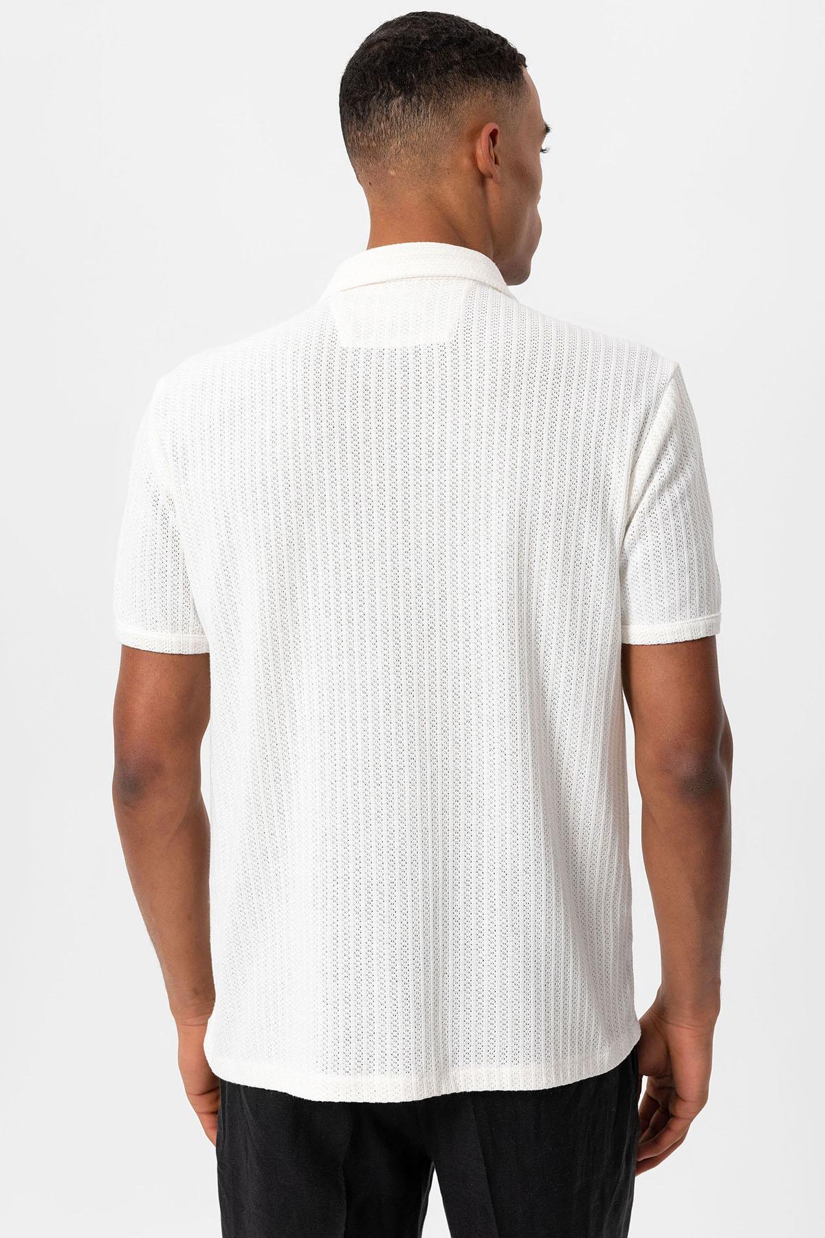 Antioch-Beyaz Polo Yaka Örme Kısa Kollu Erkek Gömlek-Gömlek-6-Milagron.com