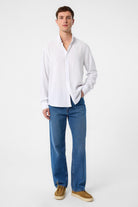 Antioch-Beyaz Relax Fit Keten Karışımlı Erkek Gömlek-Gömlek-2-Milagron.com