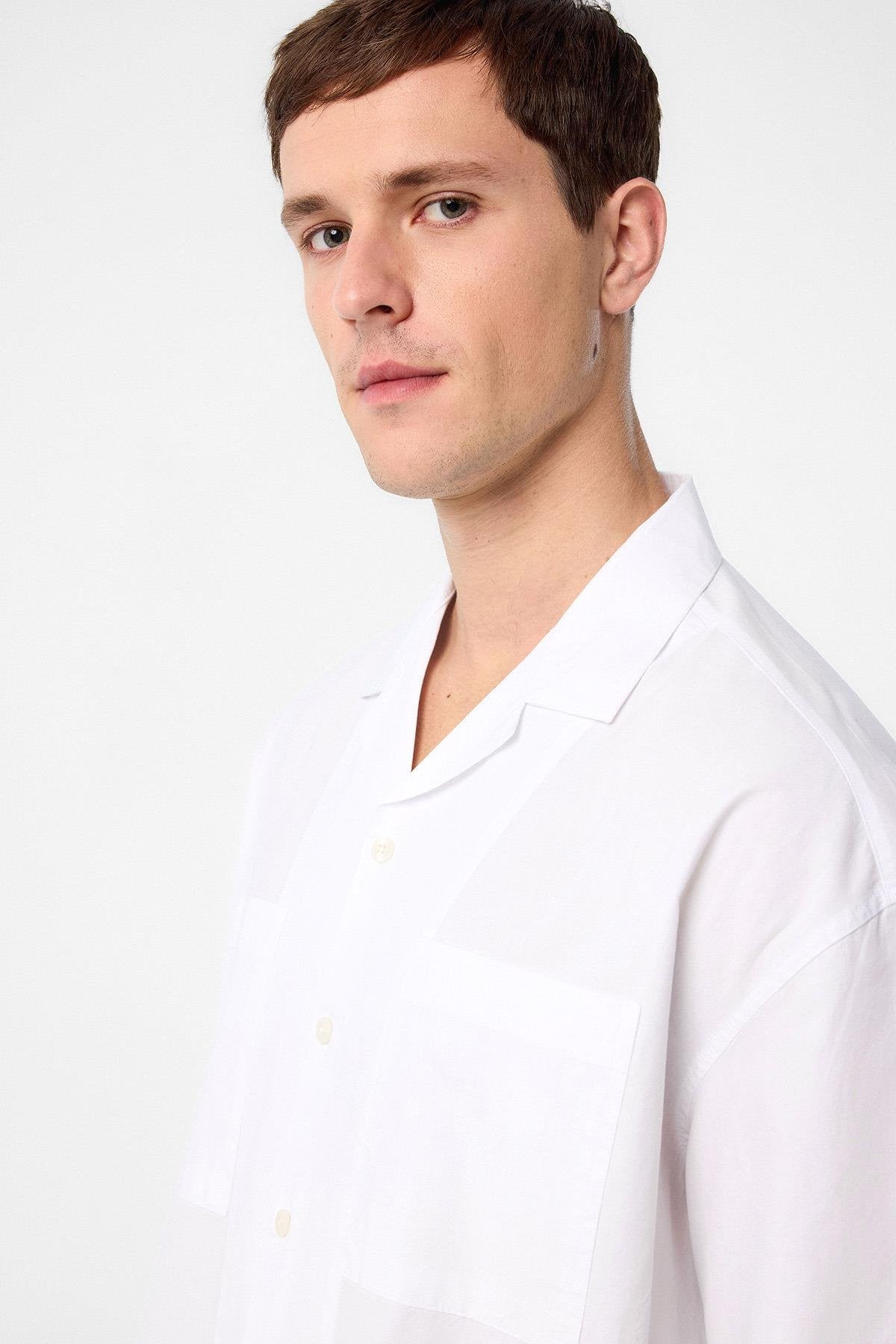 Antioch-Antioch Beyaz Relax Fit Kısa Erkek Gömlek-Gömlek-2-Milagron.com