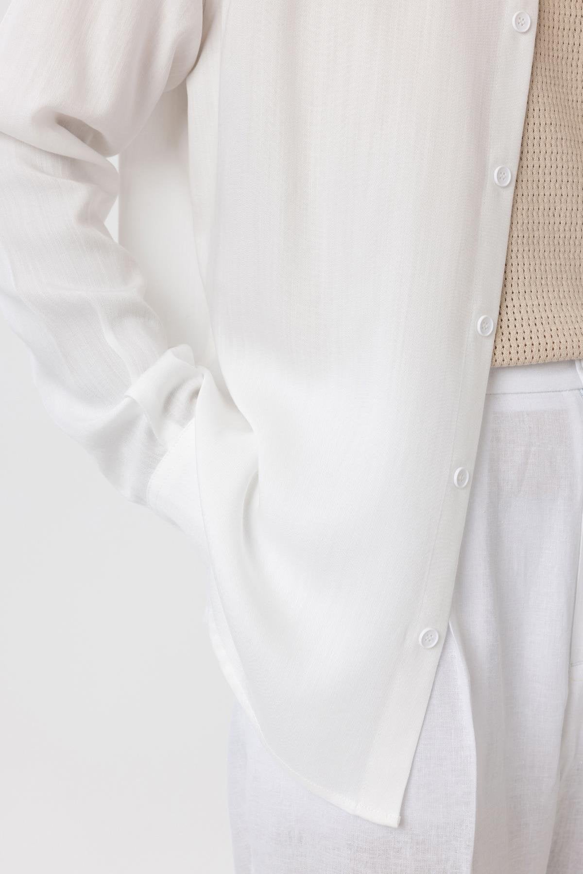 Antioch-Beyaz Relax Fit Liyosel Kumaş Erkek Gömlek-Gömlek-5-Milagron.com