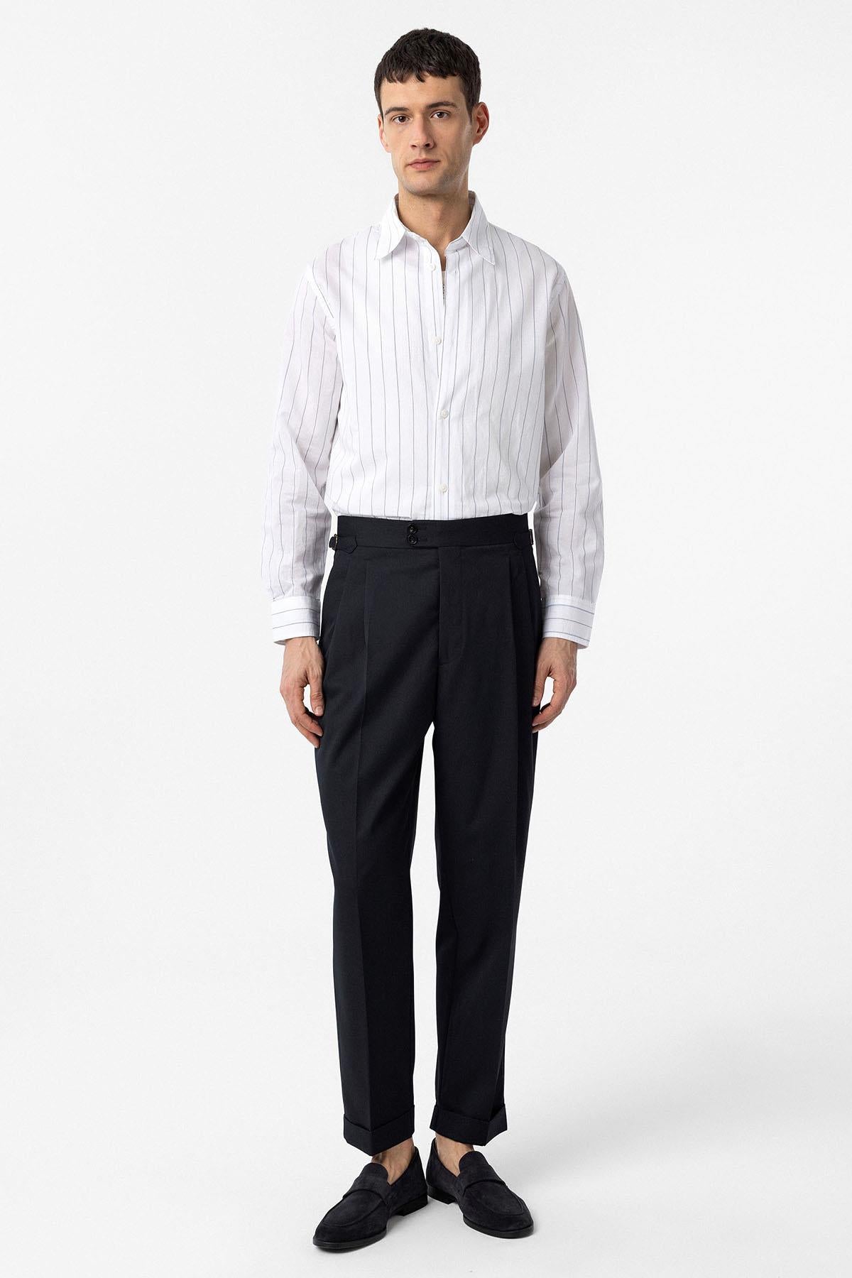 Antioch-Beyaz Relaxed Çizgili Erkek Gömlek-Gömlek-4-Milagron.com