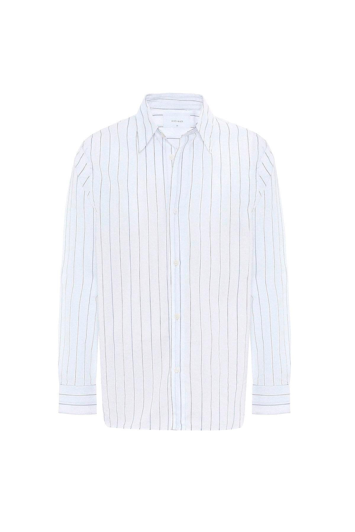 Antioch-Beyaz Relaxed Çizgili Erkek Gömlek-Gömlek-6-Milagron.com