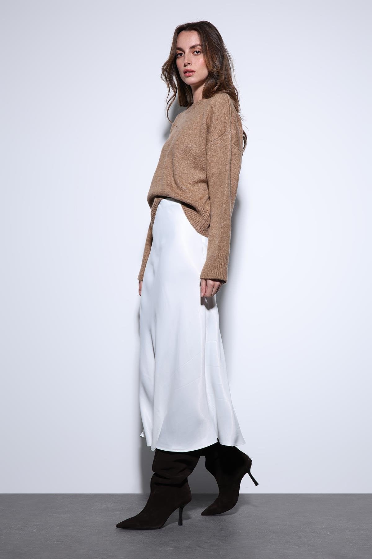 Antioch-Antioch Beyaz Saten Midi Etek-Etek-3-Milagron.com