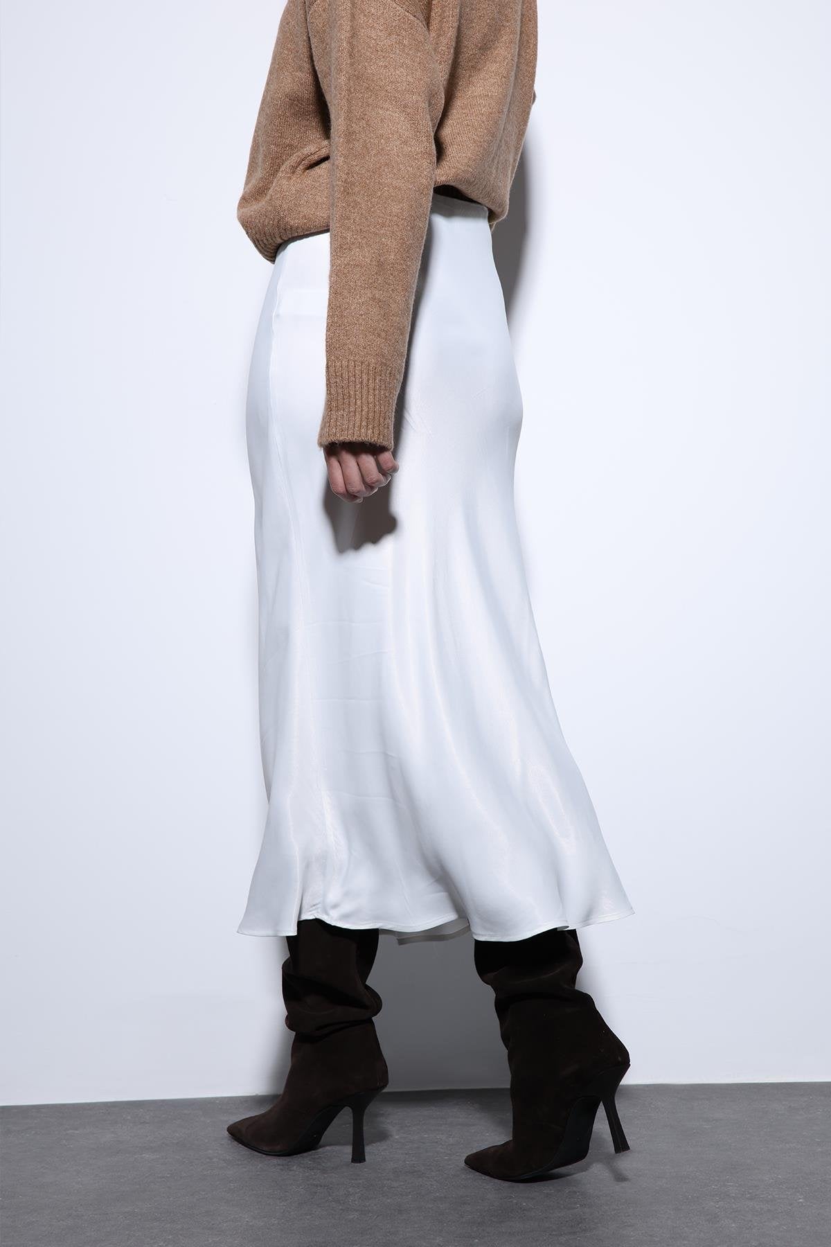 Antioch-Antioch Beyaz Saten Midi Etek-Etek-5-Milagron.com