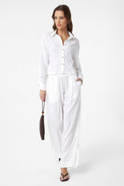 Antioch-Beyaz Şerit Detaylı Kadın Pantolon-Kumaş Pantolon-2-Milagron.com