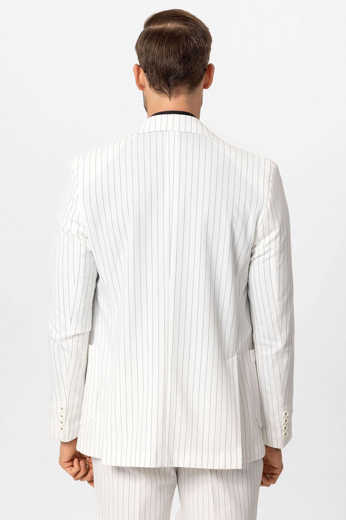 Antioch-Beyaz Tek Düğme Kruvaze Kapama çizgili Erkek Blazer Ceket-Blazer Ceket-5-Milagron.com